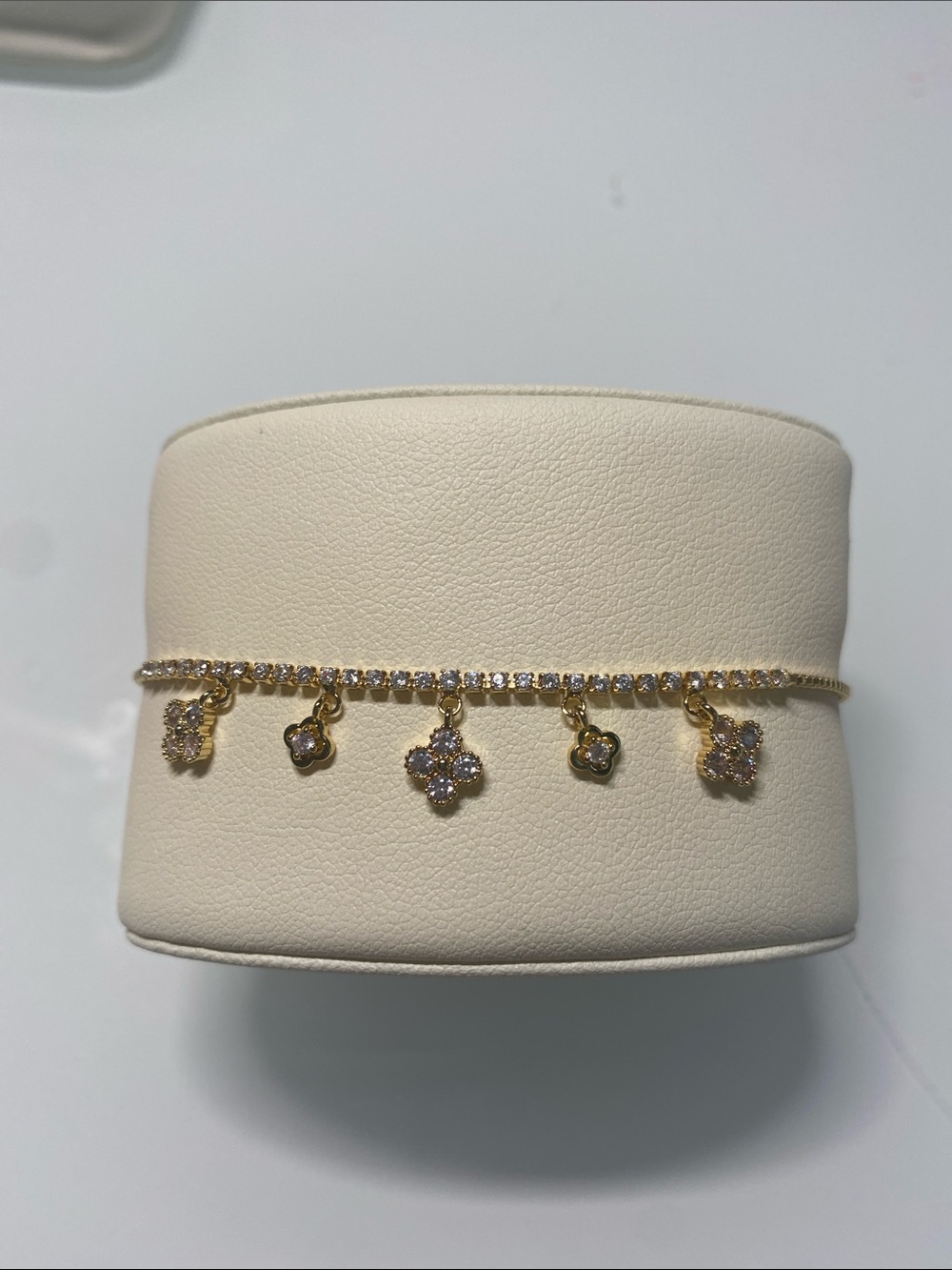 18k plated Delicate Gold Crystal Charm Bracelet with Floral Drops